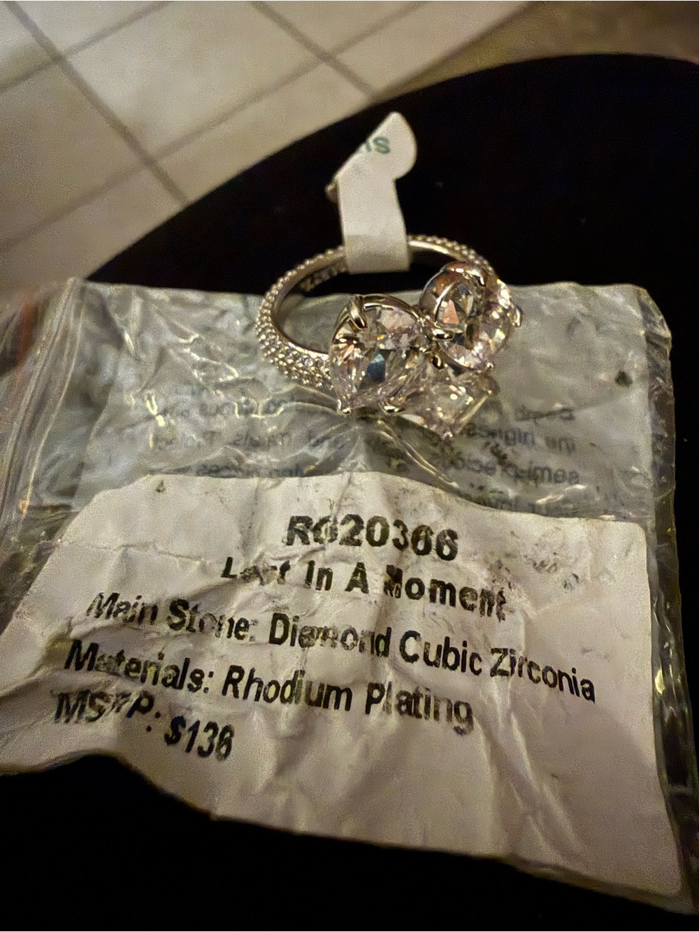 Double-Crystal rhodium Ring - 'Lost In A Moment'